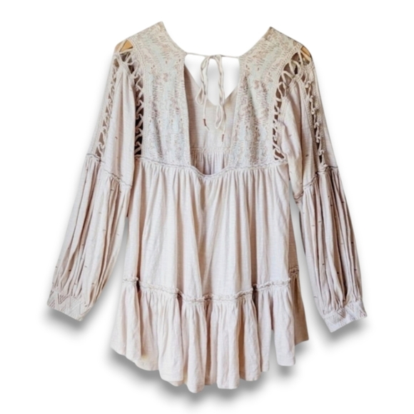 Free People Embroidered Artisan Tunic | Sun-Washed Earthy Tones Peasant Top XS - Picture 6 of 13